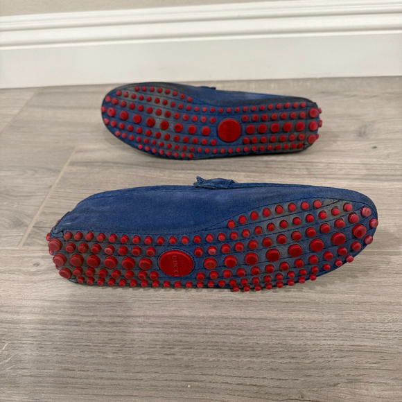 Gucci Blue Suede Driers with BRB Web and Horsebit Details, Gucci Sz 7G, US 9/9.5